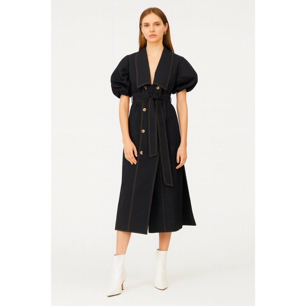 C/MEO Collective Black Midi Dress with Puff Sleeves